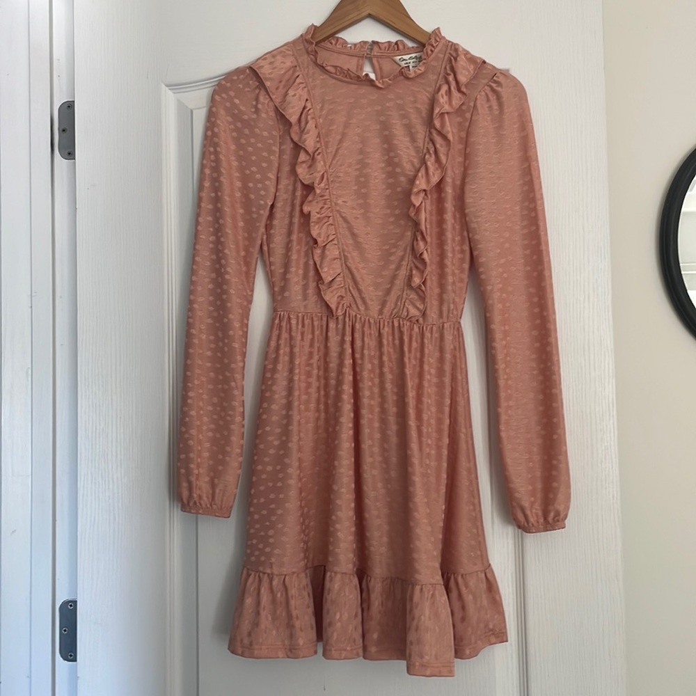 ASOS Miss Selfridge knitted polka dot mini dress in light pink - Size US 4